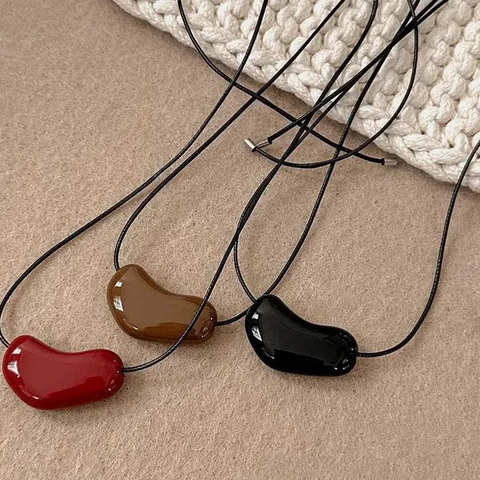 Red Heart Pendant Necklace for Women Adjustable Black Rope Jewelry Gift