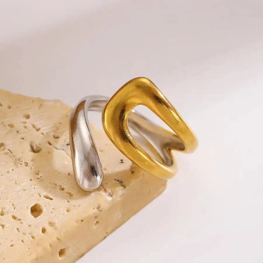 Vintage Stainless Steel U-Shaped Water Droplet Ring Minimalist Cocktail Jewelry