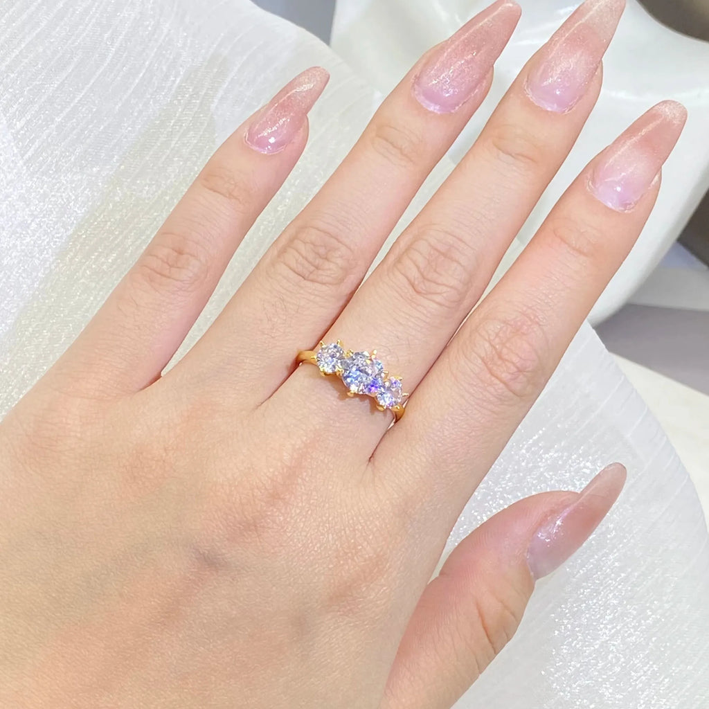 2022 New 18K Gold 925 Stamp White Zirconia Diamond Row Ring for Women