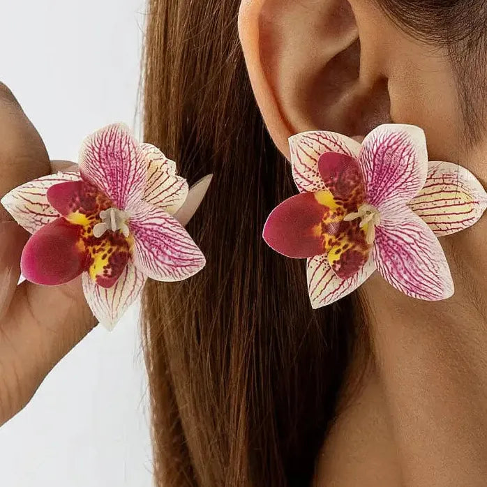 Bohemian Vintage Plant Motif Cotton Stud Earrings for Women Girls Fashion Jewelry