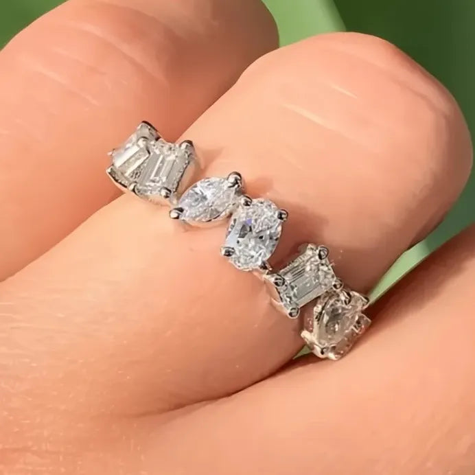 Elegant Geometric Cubic Zirconia Silver Wedding Engagement Ring for Women