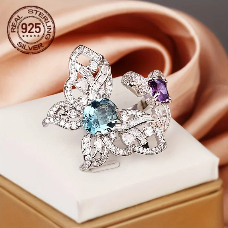 2026 Luxury 925 Sterling Silver Oval Aquamarine Tanzanite Garnet Ring – White Gold Plated