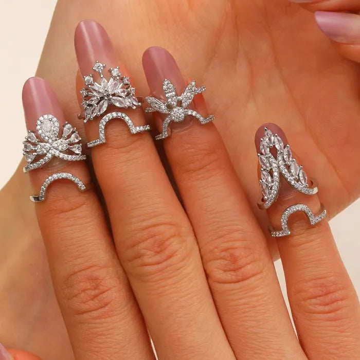 Adjustable Zircon Nail Ring for Women Retro Punk Jewelry Gift Trendy Geometric