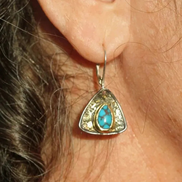 Bohemian Turquoise Drop Earrings for Women Ethnic Geometric Stone Pendant Jewelry