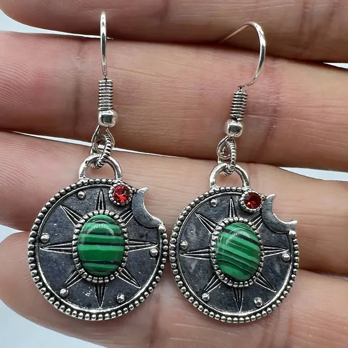 Bohemian Zinc Alloy Earrings Women Retro Circular Geometric Carved Pendant Jewelry