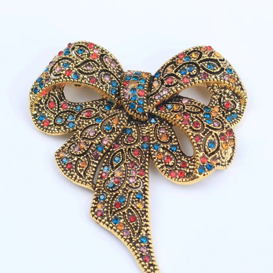 Rhinestone Elegant Bow Ladies Brooch Coat Pin Gift Accessory