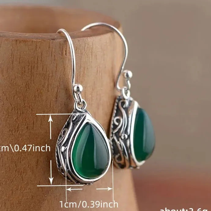 Vintage Waterdrop Stone Dangle Earrings for Women Silver Zinc Alloy Jewelry