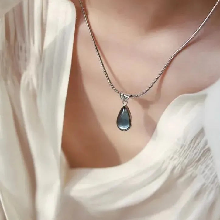 French Blue Water Drop Pendant Snake Bone Chain Necklace Women Y2K Zinc Alloy Resin 2026