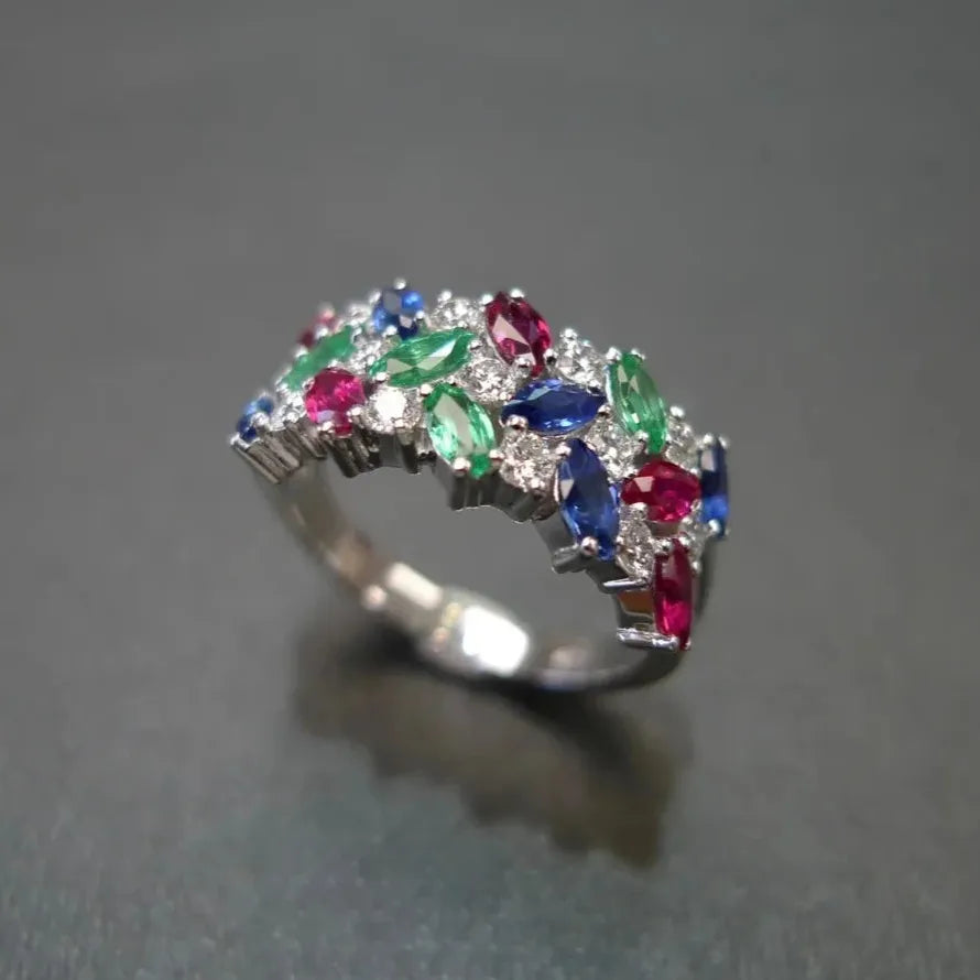 Multicolored Square Silver Wedding Rings for Women Luxury Zircon Jewelry