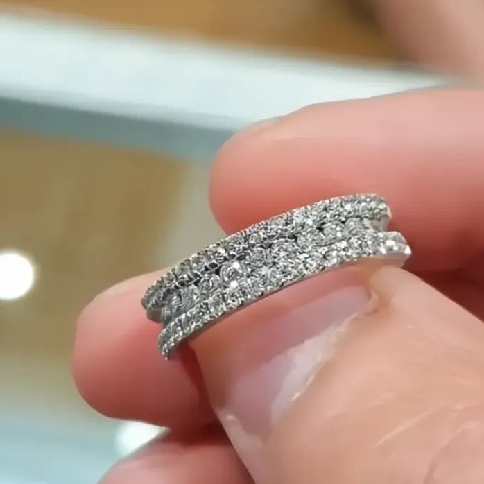 Full Bling Iced Out Round Zirconia Wedding Band Ring for Women
