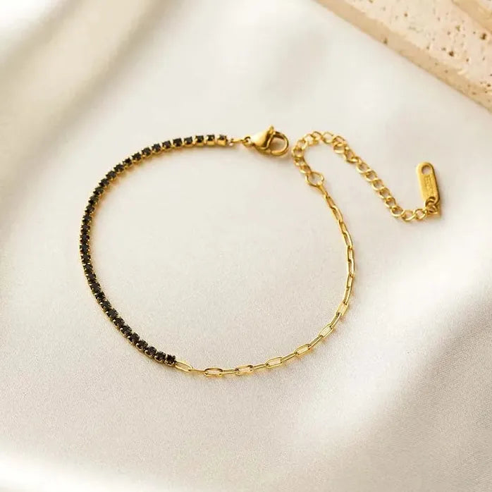 Luxury Colorful Cubic Zirconia Tennis Bracelet Women Stainless Steel Gold Chain Jewelry Gift