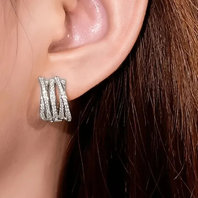 Geometric Multi-layer Hoop Earrings with Sparkling Cubic Zirconia for Women
