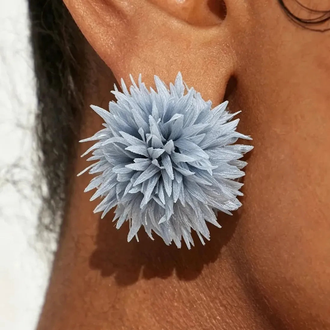 6 Colors Large Fluffy Fabric Flower Stud Earrings Women Vintage Boho Jewelry