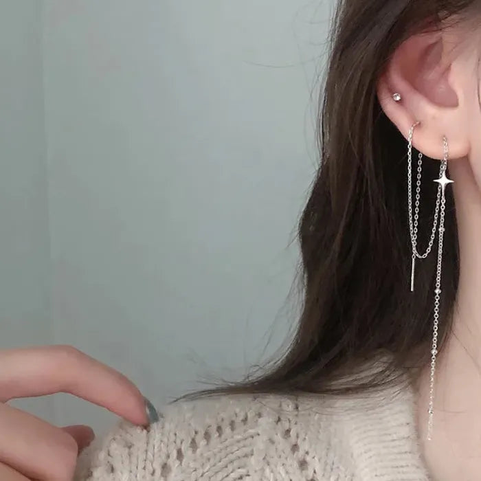 Zinc Alloy Long Tassel Star Ear Line Drop Earrings for Women