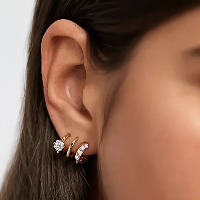 Geometric Cubic Zirconia Stud Earrings for Women in Copper Alloy