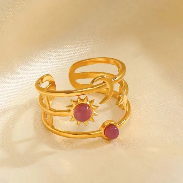 Stainless Steel Star Moon Sun Open Ring Women Punk Hip Hop Jewelry Gift