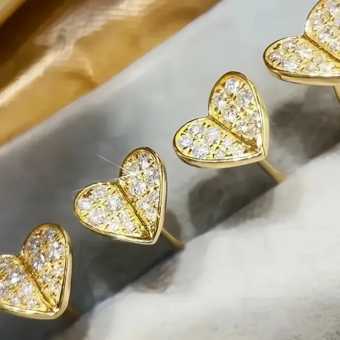 Heart Shaped Gold Color CZ Stud Earrings Romantic Wedding Jewelry