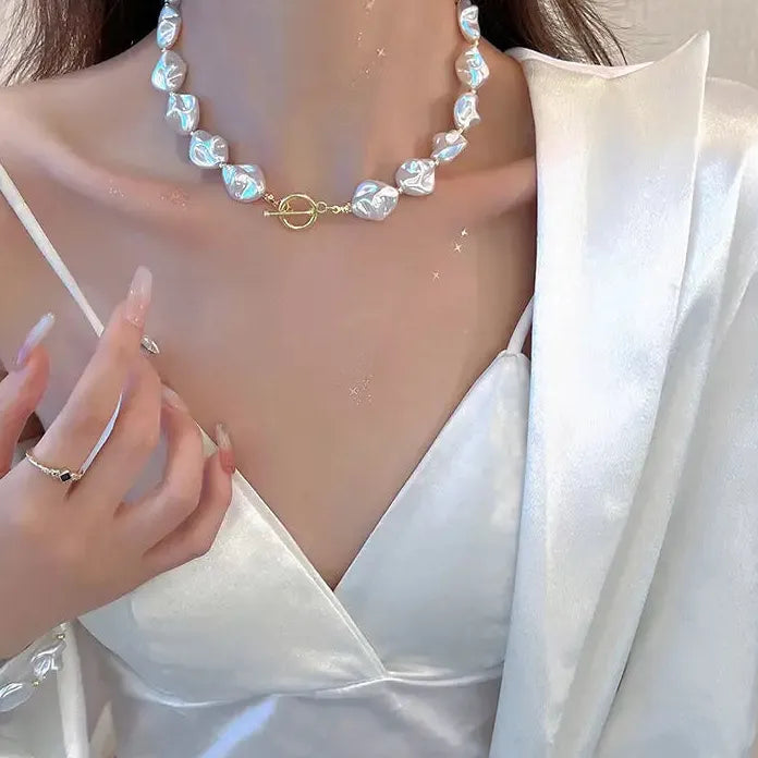 2026 Elegant Baroque Imitation Pearl Beaded Choker Necklace & Bracelet Set