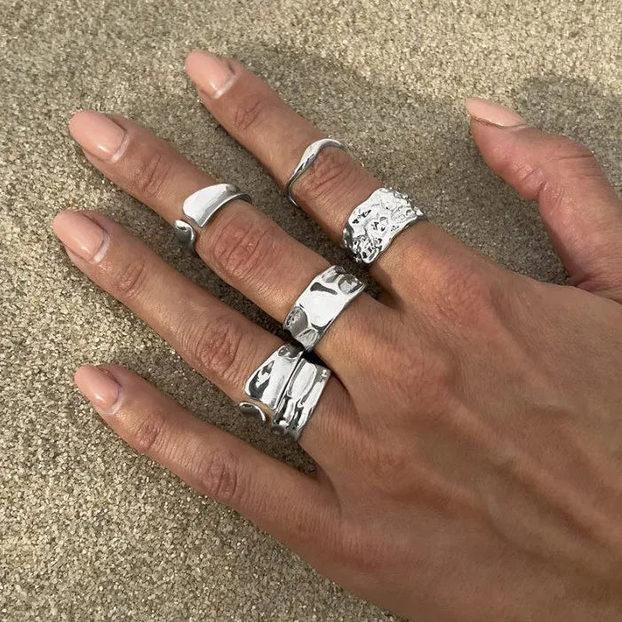 6Pcs Vintage Gold Starfish Sun Open Ring Set Punk Beach Jewelry
