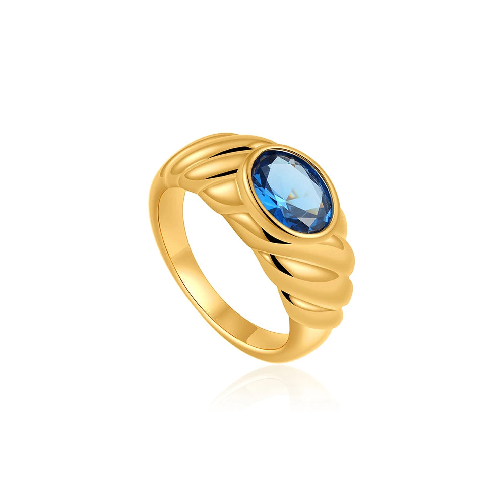 18K Gold Plated Stainless Steel Multicolored Oval Crystal Zircon Knuckle Ring