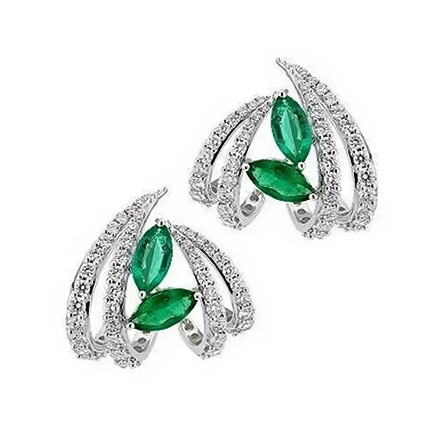 Green CZ Geometric Stud Earrings for Women Wedding Party Jewelry