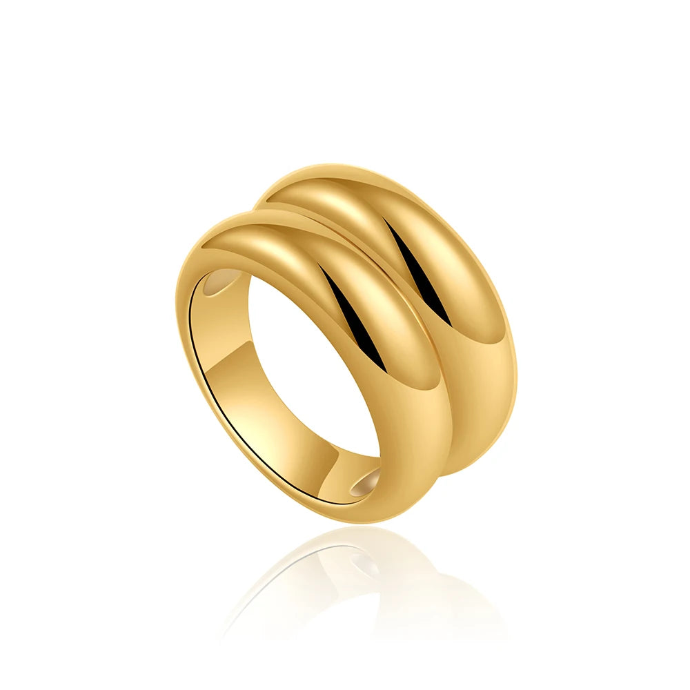 18K Gold Plated Stainless Steel Double-Layer Round Minimalist Ring for Women