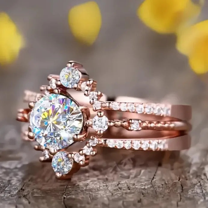 Rose Gold Cubic Zirconia Geometric Engagement Ring for Women