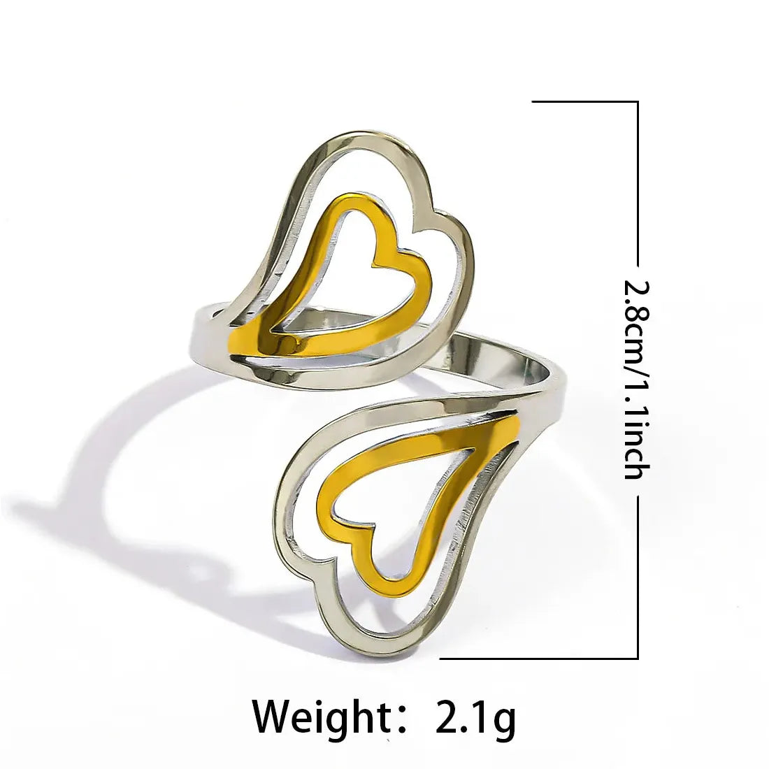Vintage Geometric Multi-Layer Irregular Leaf Heart Stainless Steel Cocktail Ring