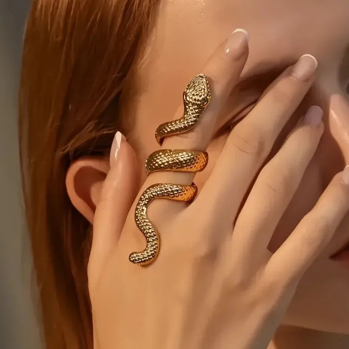 Resizable Geometric Snake Brass Ring for Women Hip Hop Y2K Gold Silver Jewelry
