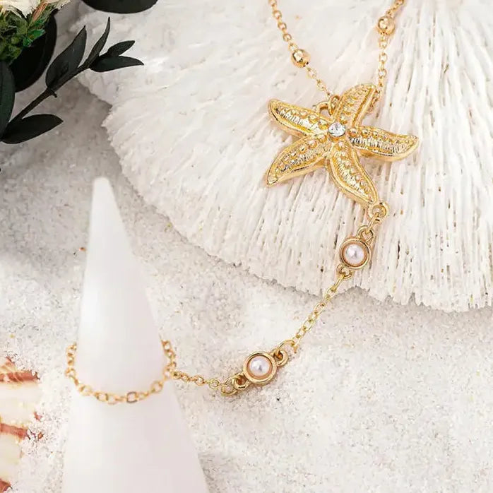 Bohemian Starfish Pearl Bracelet for Women Gold Ocean Style Jewelry Gift