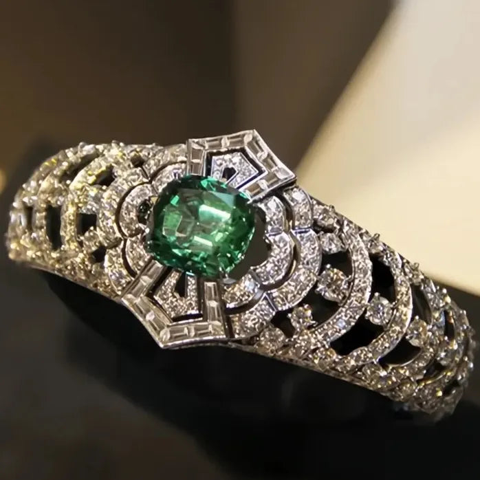 Green Cubic Zirconia Geometric Wedding Rings for Women Anniversary Jewelry