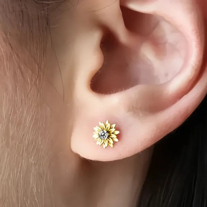 Dainty Flower Cubic Zirconia Stud Earrings White Gold Color Copper Alloy Jewelry for Women Girls Gift