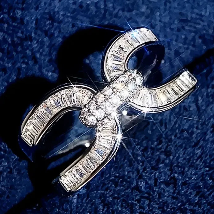 Adjustable Women's Cross Finger Ring Silver Tone Cubic Zirconia Wedding Band