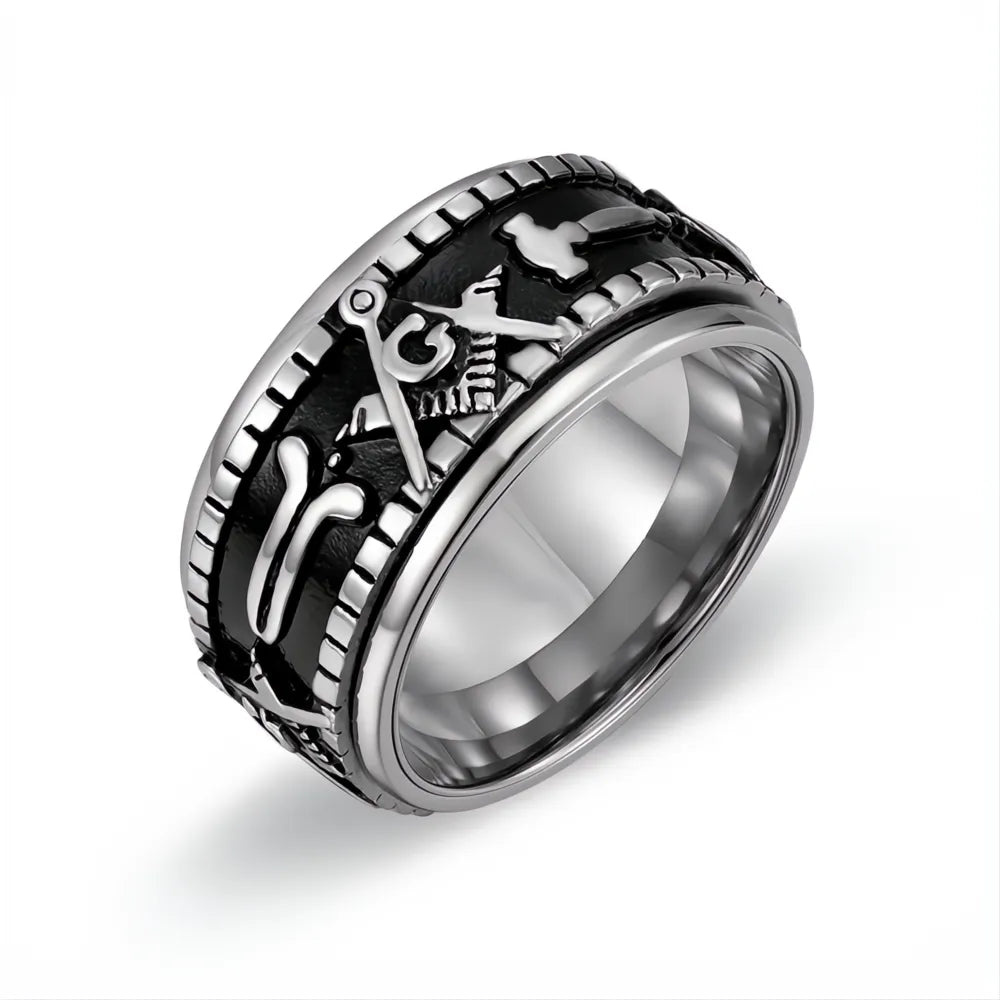 316L Stainless Steel Freemason AG Signet Ring Unisex Punk Biker Masonic Rotating Amulet Jewelry Gift