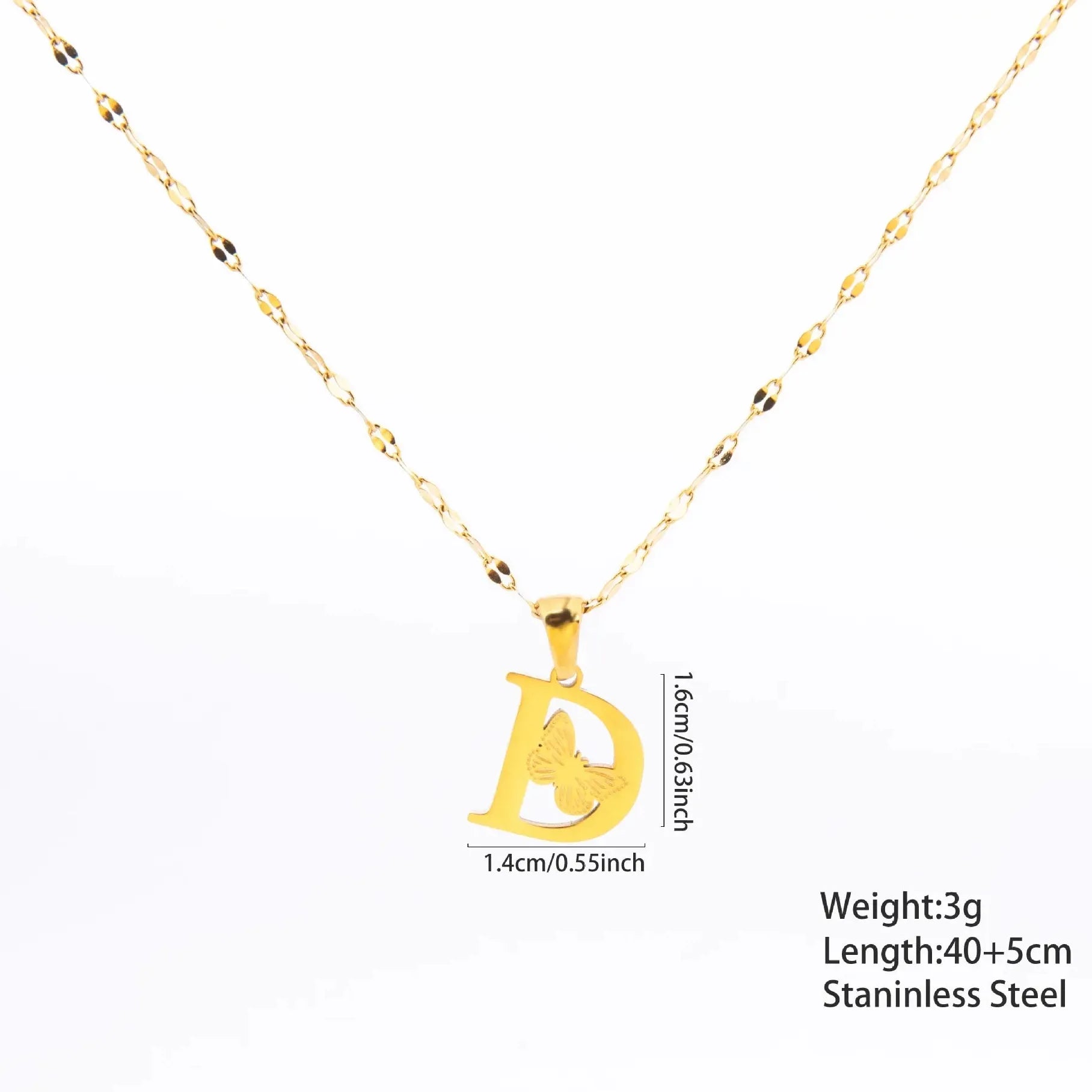 18k Gold Plated Butterfly Letter Pendant Necklace Adjustable Chain Choker Gift