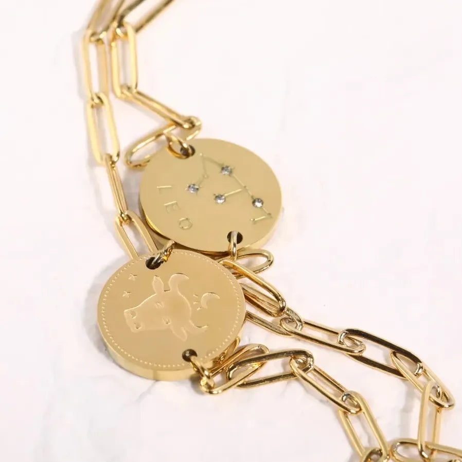 Handmade 12 Zodiac Sign Bracelet Titanium 18k Gold Plated Waterproof Hypoallergenic