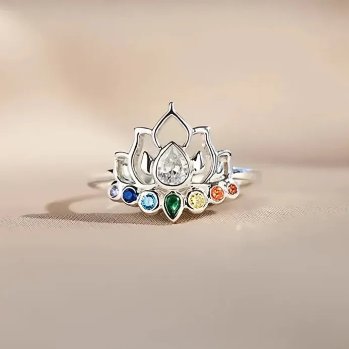 Trendy Brass Lotus Ring with Sparkling Cubic Zirconia for Women