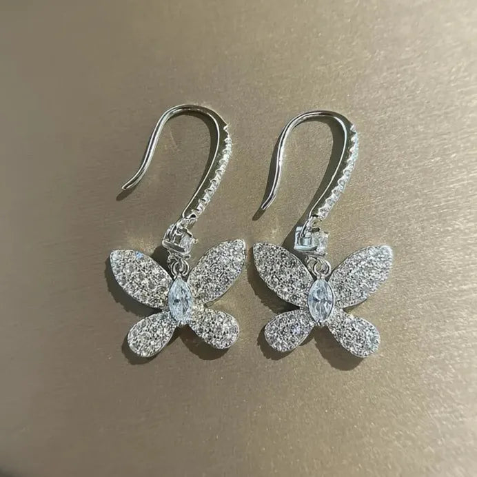 Butterfly Cubic Zirconia Dangle Earrings Silver Lightweight Statement Jewelry