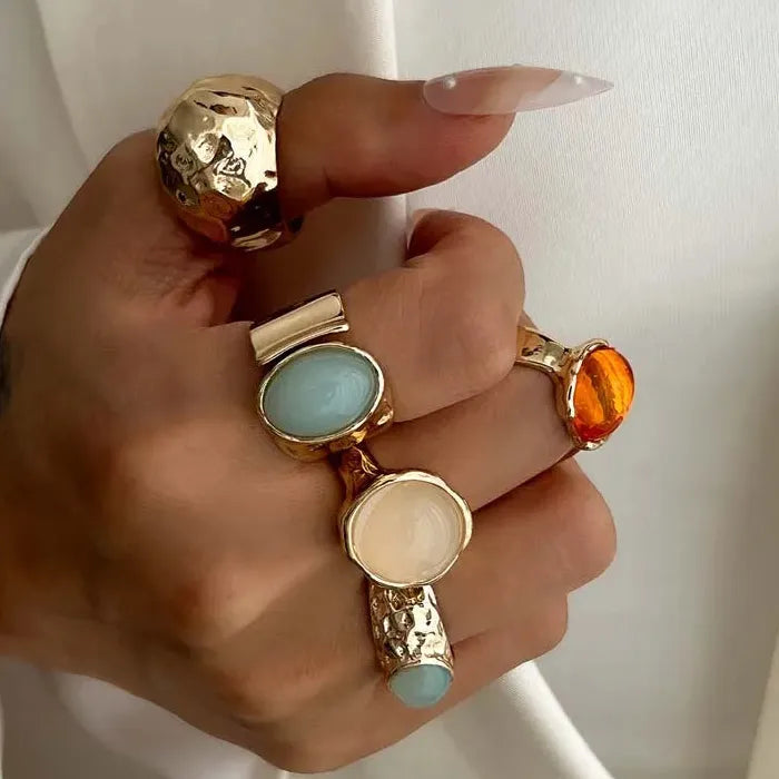 5Pcs Vintage Gold Adjustable Irregular Rings Set for Women Fashion Jewelry