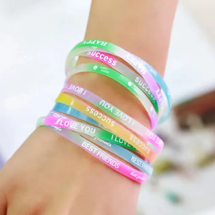 10PCS Child Luminous Silicone Candy-Colored Letter Rubber Bracelets Wristbands