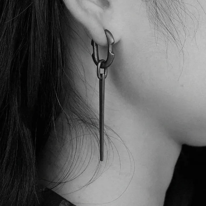 Neo-Gothic Riveted Copper Silver Plated Hoop Earrings Unisex Jewelry Gift