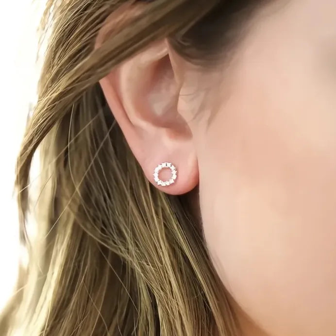 Geometric Circle Stud Earrings with Cubic Zirconia for Women