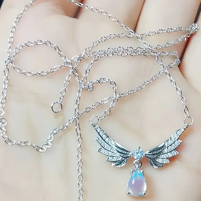 Geometric Imitation Moonstone Wing Pendant Necklace for Weddings & Parties