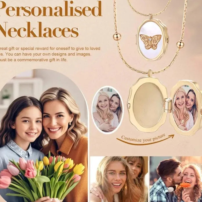 Angel Locket Necklace Photo Butterfly Frame Stainless Steel Memorial Gift