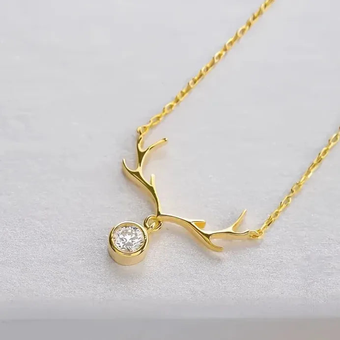 Elk Antler Pendant Necklace for Women with Cubic Zirconia Jewelry