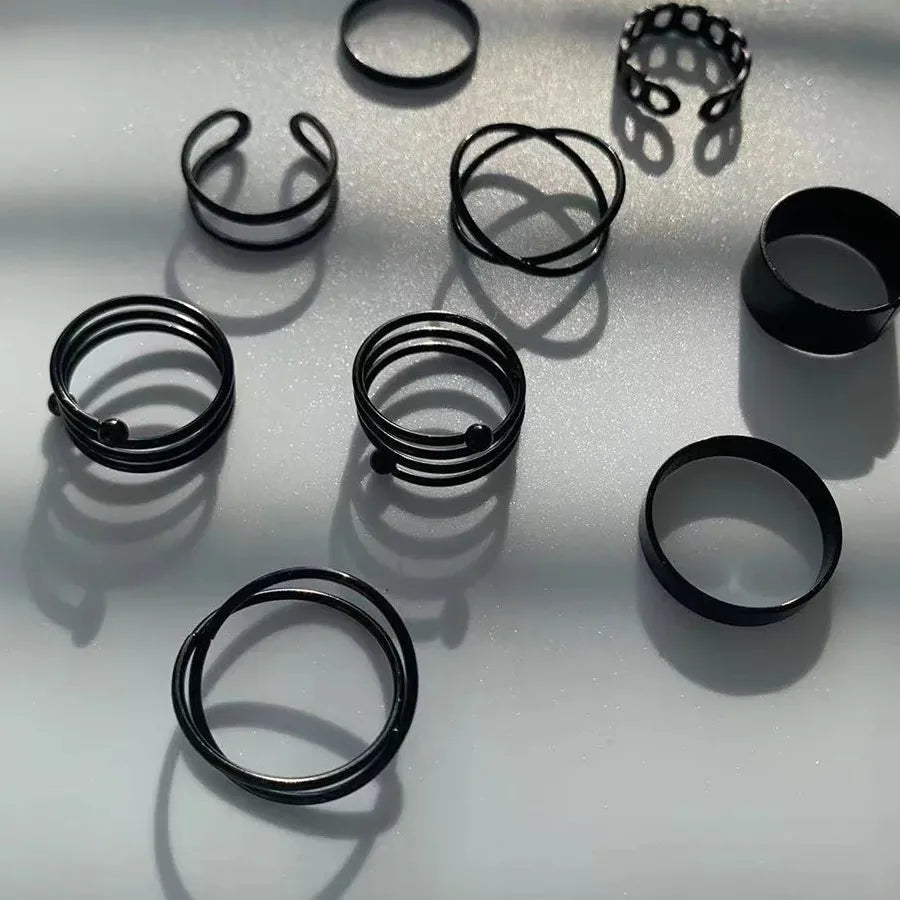 Vintage Black Punk Hollow Round Couples Rings with Cross Symbol Jewelry Gifts