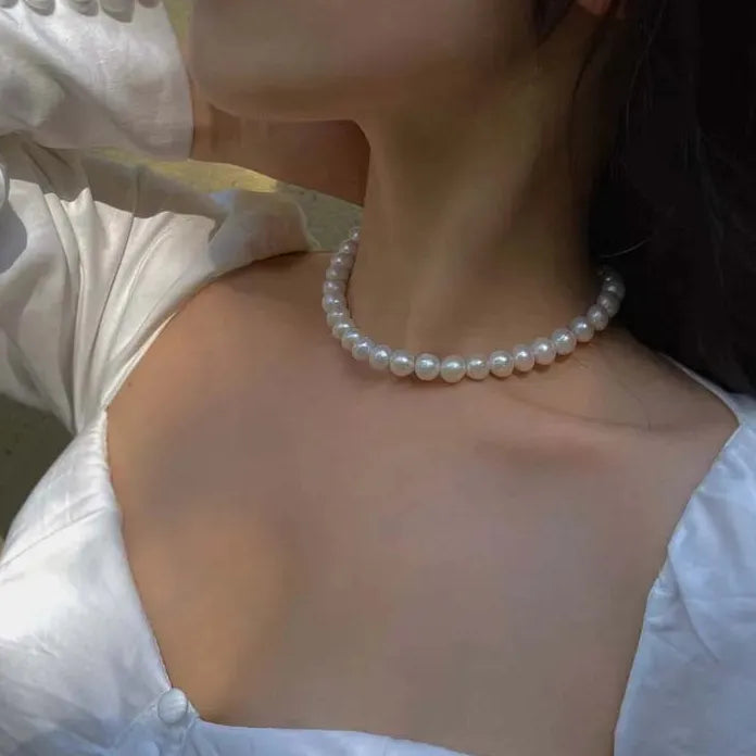 Vintage White Imitation Pearl Chain Choker Necklace for Women Gift Jewelry