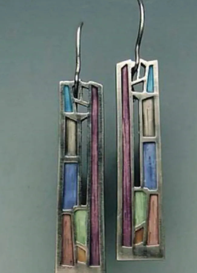 Rectangle Colorful Pattern Dangle Earrings Zinc Alloy Retro Ethnic Jewelry Gift