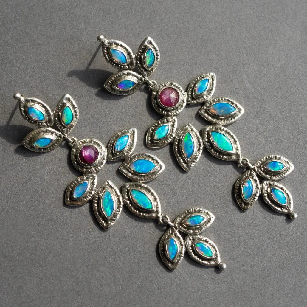 Bohemian Long Drop Earrings Colored Gemstones Vintage Ethnic Style Gift