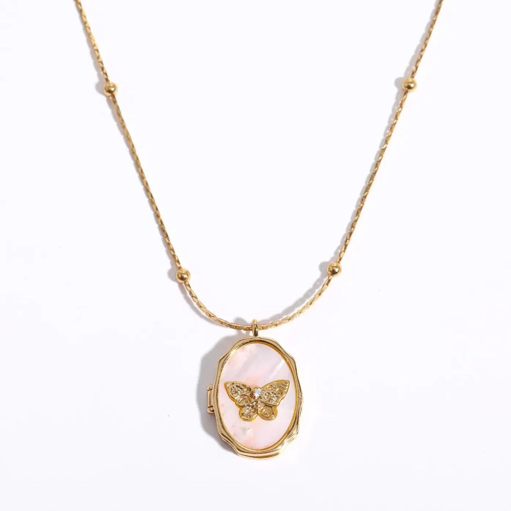 18K Gold Plated Butterfly Pendant Necklace Women Vintage Zircon Choker Jewelry